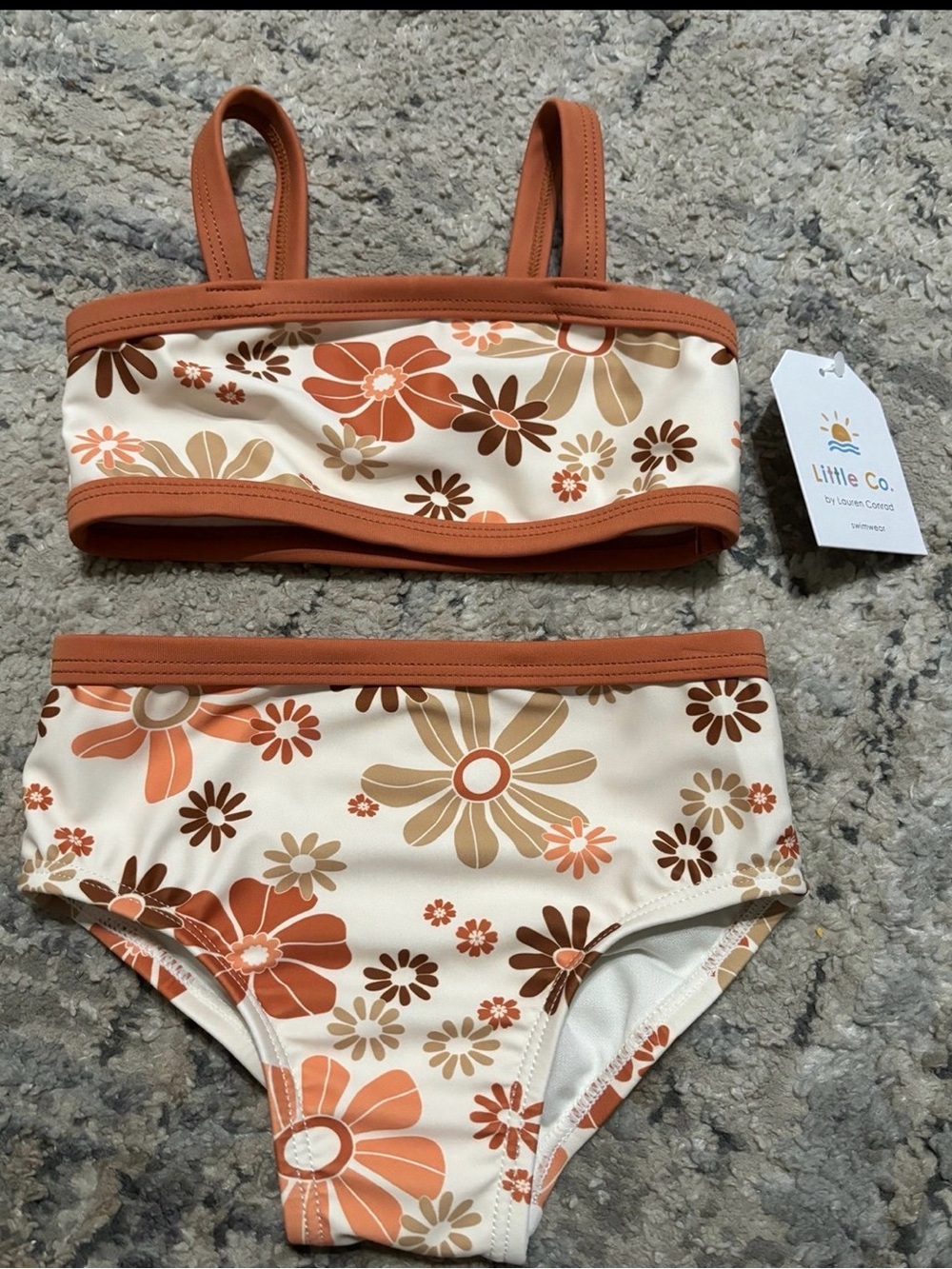 Little Co. Girls Floral Tankini Bikini Set in Cream & Rust